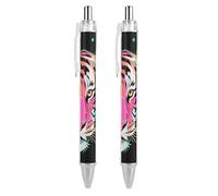 RTFGHJS Neon Tiger Art Wild Animal Wildlife Ballpoint Pens Retractable Ball Point Pens Smooth 0.5mm Medium Writing Pen Black Ink Pen for Men Women 2 PCS