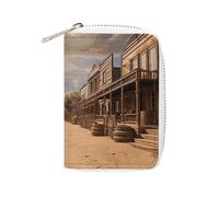 RTFGHJS Old Wild West Cowboy Town Credit Card Holder Wallet PU Leather Card Case Cards Protector Front Pocket Wallets