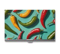 RTFGHJS Oranges And Leaves Business Card Holder, Metal Slim Name Card Case, Pocket Cards Holder for Women Or Men, Name Cards Booklet for Professionals, Executives, Chili Pepper Image, One Size