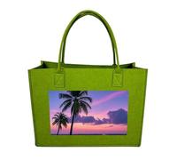RTFGHJS Palm Tree Purple Sunset Tote Bags Reusable Shopping Bag Grocery Bag Felt Handbags Storage Bags Light Green