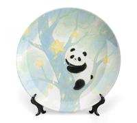 RTFGHJS Panda Star Decorative Ceramic Plate Personalized Bone China Decorative Plate Round Porcelain Plates with Display Stand Cabinet Display Plates for Home Decor 10inch