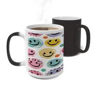RTFGHJS Pastel Color Happy Face Color Changing Mugs Heat Sensitive Magic Mug 11 Oz Coffee Cup for Office, Ceramic Novelty Tea Mug with Handle for Home, Creative Gifts, Birthday, Anniversary