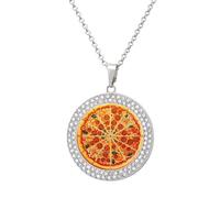 RTFGHJS Pendant Necklace for Women - A Full Pizza Diamond Circle Disc Necklace with 19.7 Inch Chain, Elegant Jewelry for Party Date Christmas Gift, One Size, Zinc, Diamond