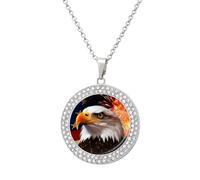 RTFGHJS Pendant Necklace for Women - American Flag Fire Eagle Diamond Circle Disc Necklace with 19.7 Inch Chain, Elegant Jewelry for Party Date Christmas Gift, One Size, Zinc, Diamond