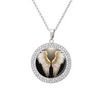 RTFGHJS Pendant Necklace for Women - Angel Wing Diamond Circle Disc Necklace with 19.7 Inch Chain, Elegant Jewelry for Party Date Christmas Gift, One Size, Zinc, Diamond