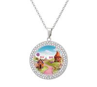 RTFGHJS Pendant Necklace for Women - Candy Lane House Diamond Circle Disc Necklace with 19.7 Inch Chain, Elegant Jewelry for Party Date Christmas Gift, One Size, Zinc, Diamond