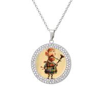 RTFGHJS Pendant Necklace for Women - Cartoon Scottish Bagpipe Diamond Circle Disc Necklace with 19.7 Inch Chain, Elegant Jewelry for Party Date Christmas Gift, One Size, Zinc, Diamond