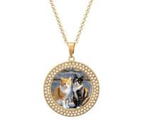 RTFGHJS Pendant Necklace for Women - Cats Sitting Together Diamond Circle Disc Necklace with 19.7 Inch Chain, Elegant Jewelry for Party Date Christmas Gift, One Size, Zinc, Diamond