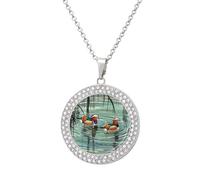 RTFGHJS Pendant Necklace for Women - Chinese Style Mandarin Ducks Diamond Circle Disc Necklace with 19.7 Inch Chain, Elegant Jewelry for Party Date Christmas Gift, One Size, Zinc, Diamond