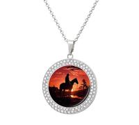 RTFGHJS Pendant Necklace for Women - Cowboy West Diamond Circle Disc Necklace with 19.7 Inch Chain, Elegant Jewelry for Party Date Christmas Gift, One Size, Zinc, Diamond