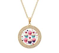 RTFGHJS Pendant Necklace for Women - Cupcake Candy Hearts Sweet Diamond Circle Disc Necklace with 19.7 Inch Chain, Elegant Jewelry for Party Date Christmas Gift, One Size, Zinc, Diamond