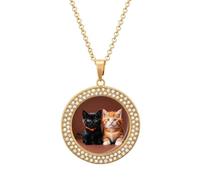 RTFGHJS Pendant Necklace for Women - Cute Kitten Black And Orange Cat Diamond Circle Disc Necklace with 19.7 Inch Chain, Elegant Jewelry for Party Date Christmas Gift, One Size, Zinc, Diamond