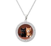 RTFGHJS Pendant Necklace for Women - Cute Kitten Black And Orange Cat Diamond Circle Disc Necklace with 19.7 Inch Chain, Elegant Jewelry for Party Date Christmas Gift, One Size, Zinc, Diamond