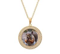 RTFGHJS Pendant Necklace for Women - Cute Squirrel Diamond Circle Disc Necklace with 19.7 Inch Chain, Elegant Jewelry for Party Date Christmas Gift, One Size, Zinc, Diamond