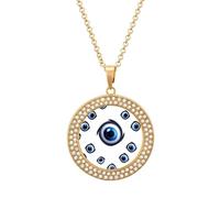 RTFGHJS Pendant Necklace for Women - Evil Eyes Diamond Circle Disc Necklace with 19.7 Inch Chain, Elegant Jewelry for Party Date Christmas Gift, One Size, Zinc, Diamond