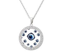 RTFGHJS Pendant Necklace for Women - Evil Eyes Diamond Circle Disc Necklace with 19.7 Inch Chain, Elegant Jewelry for Party Date Christmas Gift, One Size, Zinc, Diamond