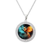 RTFGHJS Pendant Necklace for Women - Fire And Water Phoenix Diamond Circle Disc Necklace with 19.7 Inch Chain, Elegant Jewelry for Party Date Christmas Gift, One Size, Zinc, Diamond
