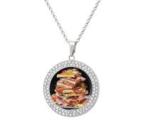 RTFGHJS Pendant Necklace for Women - Ham Toast Diamond Circle Disc Necklace with 19.7 Inch Chain, Elegant Jewelry for Party Date Christmas Gift, One Size, Zinc, Diamond