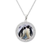 RTFGHJS Pendant Necklace for Women - I Love Penguins Diamond Circle Disc Necklace with 19.7 Inch Chain, Elegant Jewelry for Party Date Christmas Gift, One Size, Zinc, Diamond