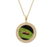 RTFGHJS Pendant Necklace for Women - Leaves And Ladybug Diamond Circle Disc Necklace with 19.7 Inch Chain, Elegant Jewelry for Party Date Christmas Gift, One Size, Zinc, Diamond