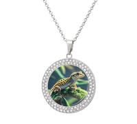 RTFGHJS Pendant Necklace for Women - Leopard Little Gecko Diamond Circle Disc Necklace with 19.7 Inch Chain, Elegant Jewelry for Party Date Christmas Gift, One Size, Zinc, Diamond