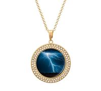 RTFGHJS Pendant Necklace for Women - Lightning Strikes, Thunderstorms Diamond Circle Disc Necklace with 19.7 Inch Chain, Elegant Jewelry for Party Date Christmas Gift, One Size, Zinc, Diamond