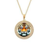 RTFGHJS Pendant Necklace for Women - Little Fat Tiger Head Diamond Circle Disc Necklace with 19.7 Inch Chain, Elegant Jewelry for Party Date Christmas Gift, One Size, Zinc, Diamond