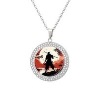 RTFGHJS Pendant Necklace for Women - Samurai Diamond Circle Disc Necklace with 19.7 Inch Chain, Elegant Jewelry for Party Date Christmas Gift, One Size, Zinc, Diamond