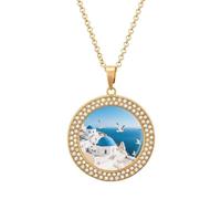 RTFGHJS Pendant Necklace for Women - Santorini Greek Island Diamond Circle Disc Necklace with 19.7 Inch Chain, Elegant Jewelry for Party Date Christmas Gift, One Size, Zinc, Diamond