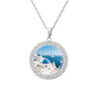 RTFGHJS Pendant Necklace for Women - Santorini Greek Island Diamond Circle Disc Necklace with 19.7 Inch Chain, Elegant Jewelry for Party Date Christmas Gift, One size, Zinc, Diamond
