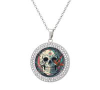 RTFGHJS Pendant Necklace for Women - Skeleton Death Moth Diamond Circle Disc Necklace with 19.7 Inch Chain, Elegant Jewelry for Party Date Christmas Gift, One Size, Zinc, Diamond