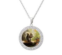 RTFGHJS Pendant Necklace for Women - Squirrel Eats Nuts Diamond Circle Disc Necklace with 19.7 Inch Chain, Elegant Jewelry for Party Date Christmas Gift, One Size, Zinc, Diamond