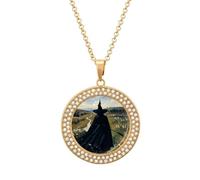 RTFGHJS Pendant Necklace for Women - The Witch of Darkness Diamond Circle Disc Necklace with 19.7 Inch Chain, Elegant Jewelry for Party Date Christmas Gift, One Size, Zinc, Diamond