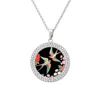 RTFGHJS Pendant Necklace for Women - Two Colorful Flying Birds Diamond Circle Disc Necklace with 19.7 Inch Chain, Elegant Jewelry for Party Date Christmas Gift, One Size, Zinc, Diamond