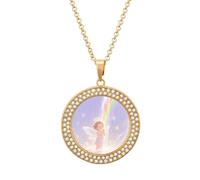 RTFGHJS Pendant Necklace for Women - Watercolor Angel Diamond Circle Disc Necklace with 19.7 Inch Chain, Elegant Jewelry for Party Date Christmas Gift, One Size, Zinc, Diamond