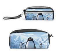 RTFGHJS Penguin Antarctica Ice Pencil Case, Large Capacity Pencil Pouch, Leather Small Makeup Bag, Portable Zipper Stationery Bag for Stationery, Travel Toiletry, Makeup, Supplies