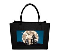 RTFGHJS Pine Trees of The Moon Tote Bags Reusable Shopping Bag Grocery Bag Felt Handbags Storage Bags Black