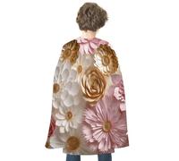 RTFGHJS Pink White Gold Flowers Halloween Cloak Christmas Cape Costume Accessory Cosplay Cloak for Parties Short Capes, Pink White Gold Flowers, One Size