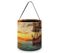 RTFGHJS Pirate Ship in The Sunset Halloween Treat Bags with Handles Candy Bucket for Trick Or Treating, Party Favor Bags