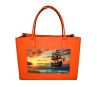 RTFGHJS Pirate Ship in The Sunset Tote Bags Reusable Shopping Bag Grocery Bag Felt Handbags Storage Bags Fruit Orange