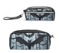 RTFGHJS Purple Black Goth Spooky Bat Pencil Case, Large Capacity Pencil Pouch, Leather Small Makeup Bag, Portable Zipper Stationery Bag for Stationery, Travel Toiletry, Makeup, Supplies