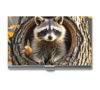 RTFGHJS Raccoon in The Fall Tree Hole Business Card Holder, Metal Slim Name Card Case, Pocket Cards Holder for Women Or Men, Name Cards Booklet for Professionals, Executives