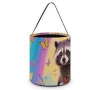 RTFGHJS Rainbow Bridge Raccoon Halloween Treat Bags with Handles Candy Bucket for Trick Or Treating, Party Favor Bags