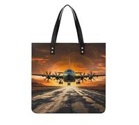 RTFGHJS Red Apple Fruit Work Tote Bag for Women Leather Shoulder Bag with Magnetic Buckle Purse And Handbags, Military Plane Landing on Airforce Runways Ag, 39x39cm