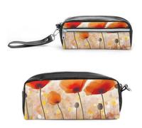 RTFGHJS Red Poppy Flowers Pencil Case, Large Capacity Pencil Pouch, Leather Small Makeup Bag, Portable Zipper Stationery Bag for Stationery, Travel Toiletry, Makeup, Supplies