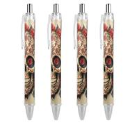 RTFGHJS Red Rose Sugar Skull Ballpoint Pens Retractable Ball Point Pens Smooth 0.5mm Medium Writing Pen Black Ink Pen for Men Women 4 PCS