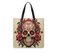 RTFGHJS Red Rose Sugar Skull Work Tote Bag for Women Leather Shoulder Bag with Magnetic Buckle Purse And Handbags
