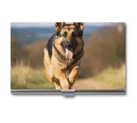 RTFGHJS Running German Shepherd Dog Business Card Holder, Metal Slim Name Card Case, Pocket Cards Holder for Women Or Men, Name Cards Booklet for Professionals, Executives