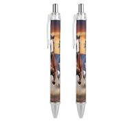 RTFGHJS Running Horses Ballpoint Pens Retractable Ball Point Pens Smooth 0.5mm Medium Writing Pen Black Ink Pen for Men Women 2 PCS
