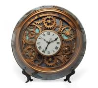 RTFGHJS Rusty Steampunk Clock Decorative Ceramic Plate Personalized Bone China Decorative Plate Round Porcelain Plates with Display Stand Cabinet Display Plates for Home Decor 8inch